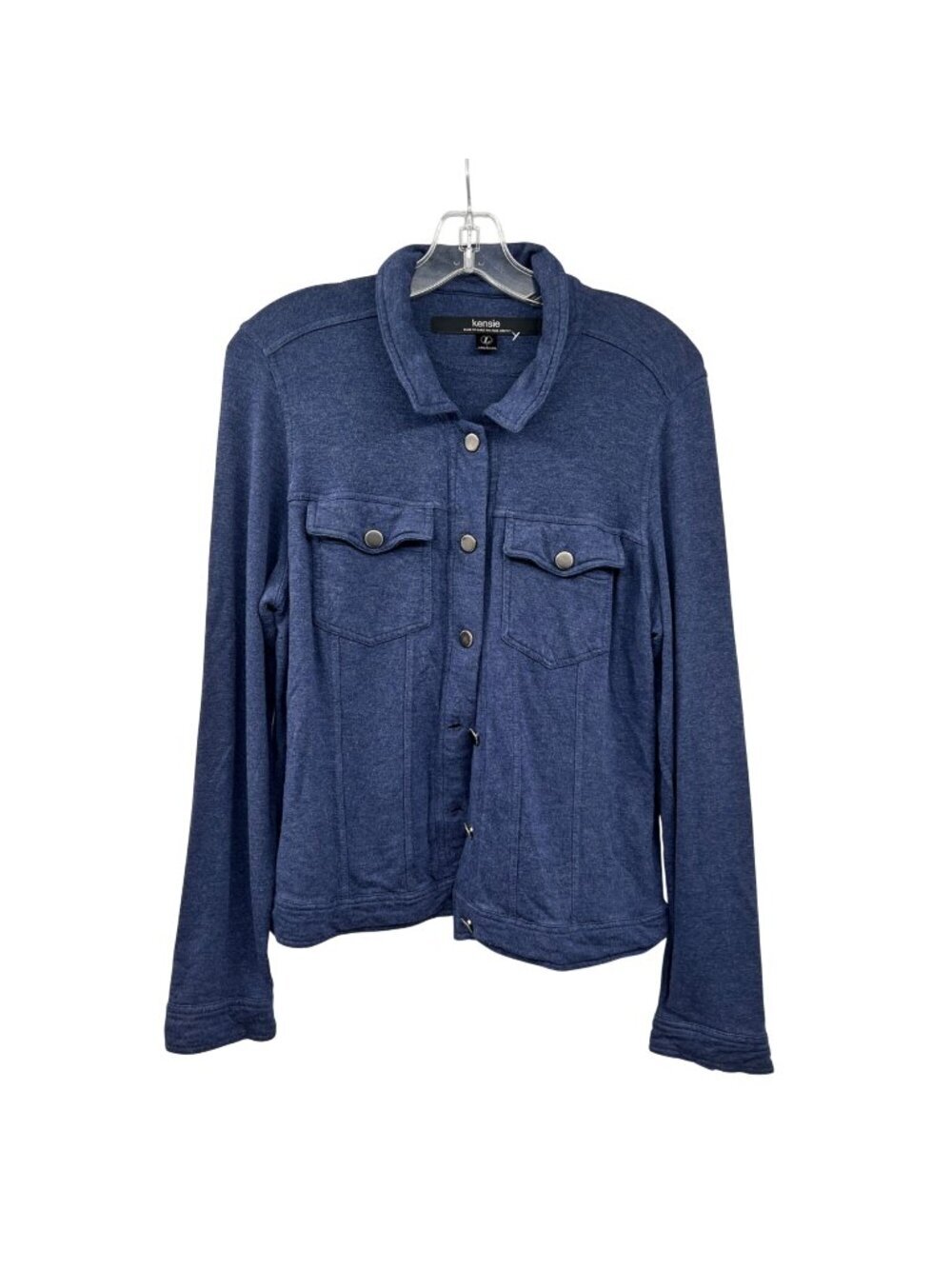 Kensie Womens Button Up Top Long Sleeve Blue Size Large